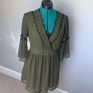 ZARA BASIC womens green dress with black detail